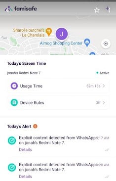 FamiSafe mobile dashboard