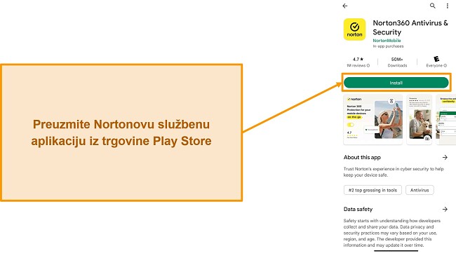 Snimka zaslona Nortonove službene aplikacije u Google Play trgovini