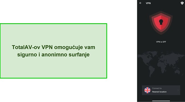Snimka zaslona TotalAV VPN-a na Androidu