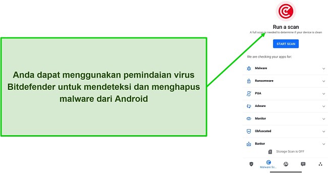 Tangkapan layar pemindaian virus Bitdefender Mobile Security