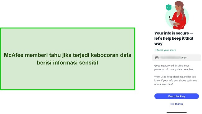 Tangkapan layar pemeriksa pelanggaran data McAfee