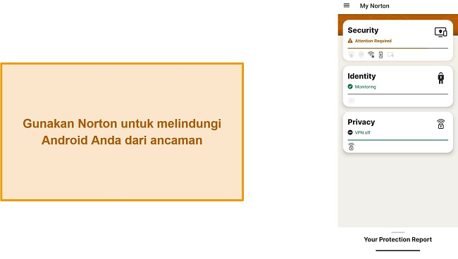 Tangkapan layar menu utama Norton Mobile Security