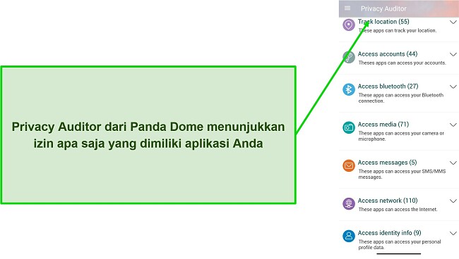 Cuplikan layar menampilkan fitur Auditor Privasi Panda Dome