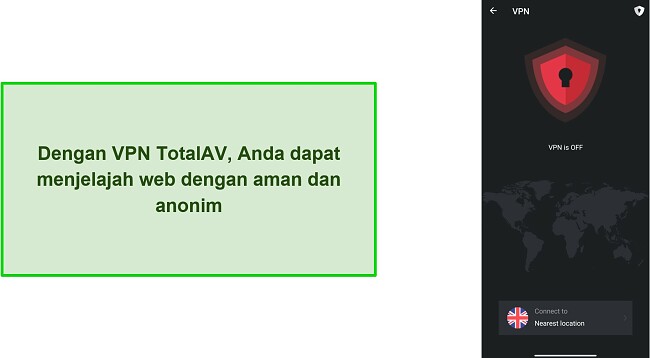 Cuplikan layar VPN TotalAV di Android