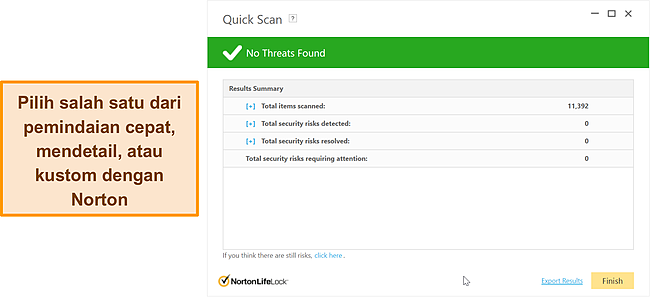 Cuplikan layar opsi pemindaian anti-malware Norton.