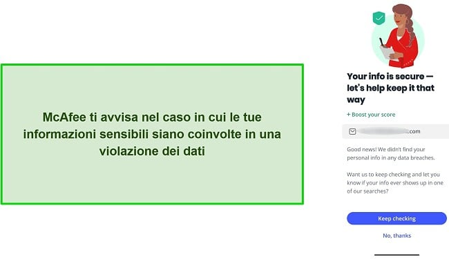 Screenshot del controllo delle violazioni dei dati di McAfee