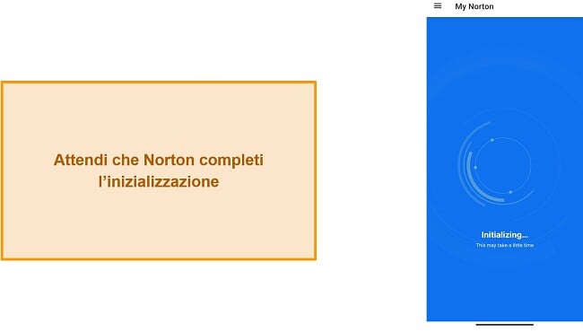 Screenshot della prima inizializzazione di Norton Mobile Security