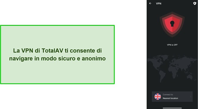 Screenshot della VPN di TotalAV su Android