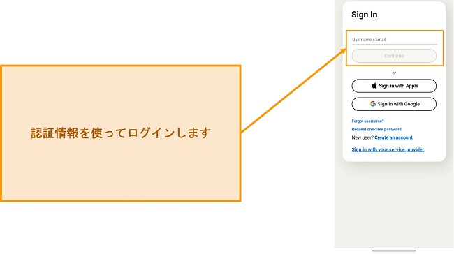 ノートン モバイル セキュリティのサインイン ページのスクリーンショット