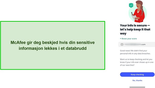 Skjermbilde av McAfees kontroll av datainnbrudd