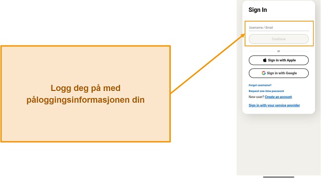 Skjermbilde av Norton Mobile Securitys påloggingsside