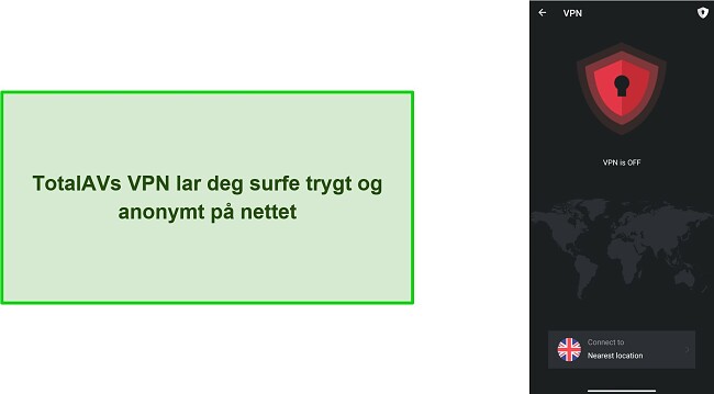 Skjermbilde av TotalAVs VPN på Android