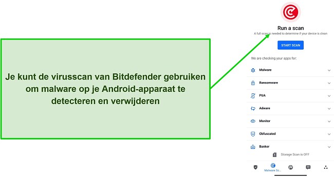 Screenshot van de virusscan van Bitdefender Mobile Security