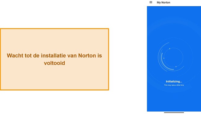 Screenshot van Norton Mobile Security die voor het eerst wordt geïnitialiseerd