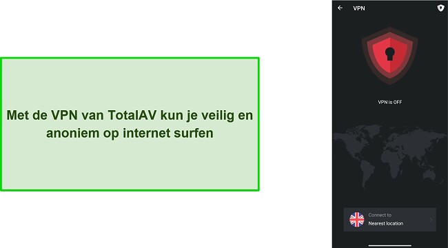 Screenshot van TotalAV's VPN op Android