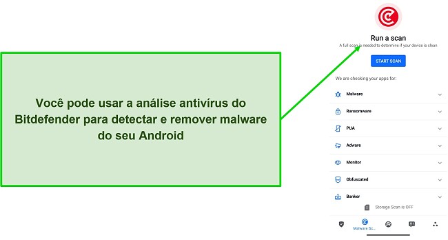 Captura de tela da verificação de vírus do Bitdefender Mobile Security