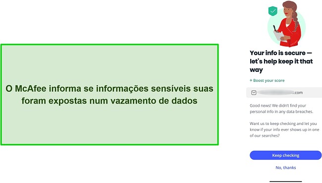 Captura de tela do verificador de violação de dados da McAfee