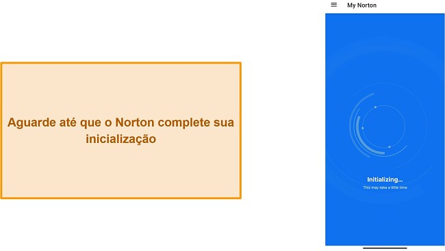 Captura de tela do Norton Mobile Security inicializando pela primeira vez