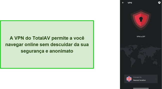 Captura de tela da VPN do TotalAV no Android