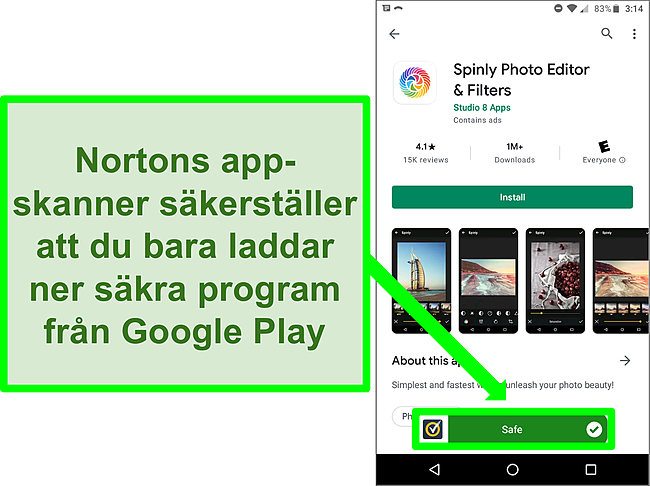 Skärmdump av en app i Google Play -butiken flaggas som 