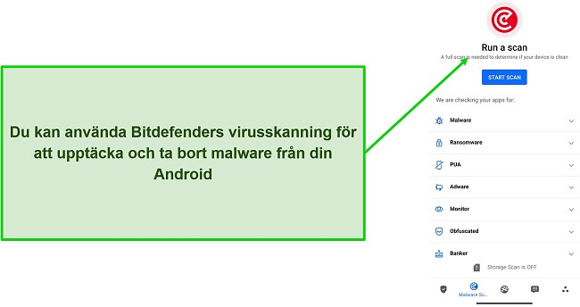 Skärmdump av Bitdefender Mobile Securitys virussökning