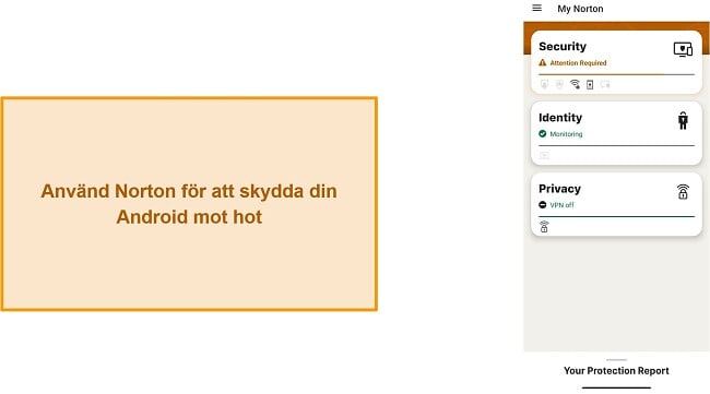 Skärmdump av Norton Mobile Securitys huvudmeny