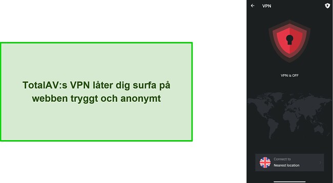 Skärmdump av TotalAVs VPN på Android