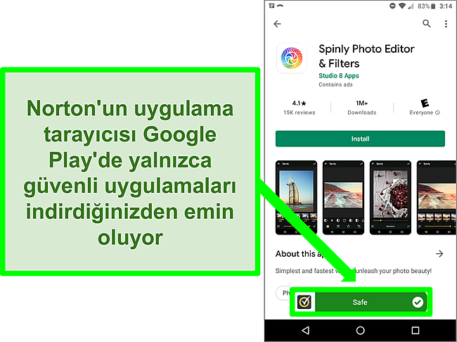 Google Play mağazasında bir Norton taraması tarafından 