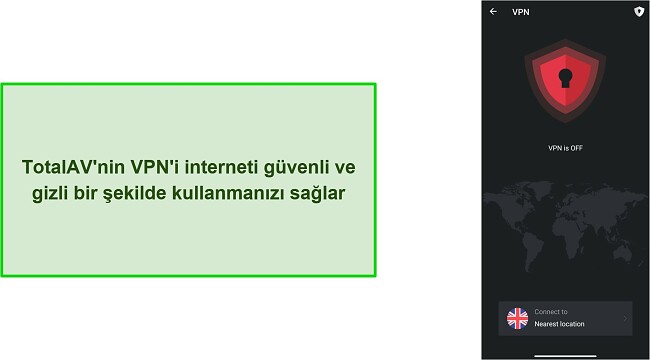 Android'de TotalAV VPN'in ekran görüntüsü