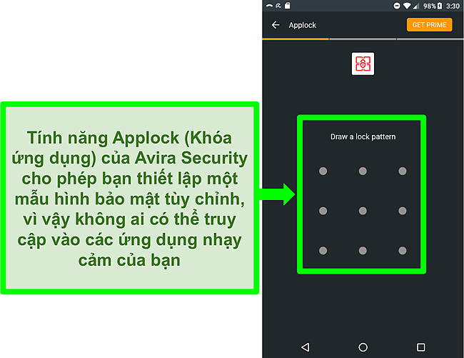 Ảnh chụp màn hình tính năng khóa ứng dụng của Avira trên Android.