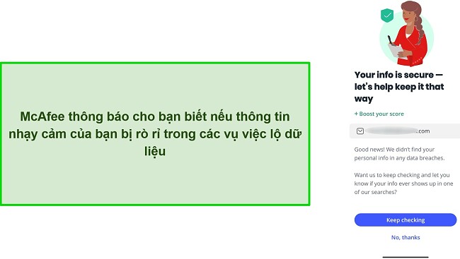 Ảnh chụp màn hình trình kiểm tra vi phạm dữ liệu của McAfee