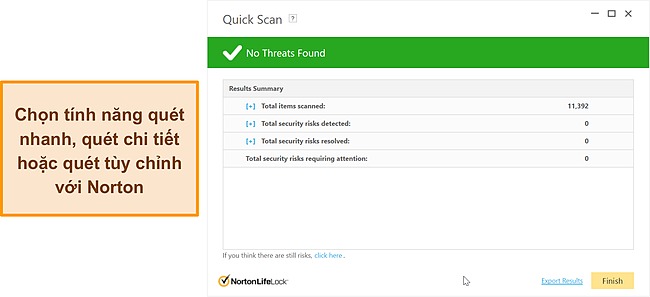 Ảnh chụp màn hình các tùy chọn quét chống phần mềm độc hại của Norton.