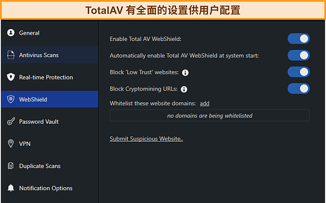 TotalAvs 设置手册的屏幕截图。