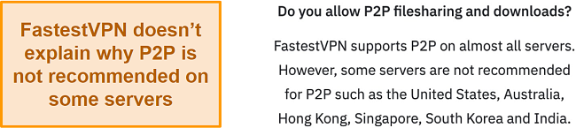 Screenshot of FAQ on FastestVPN and P2P filesharing