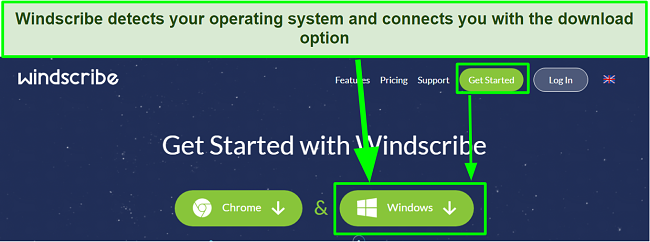Screenshot showing how to download Windscribe