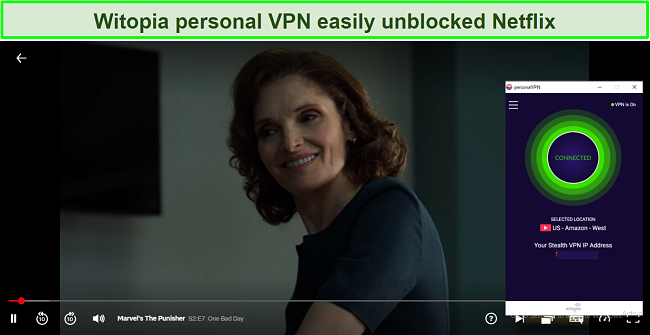Screenshot of Witopia VPN unblocking Netflix
