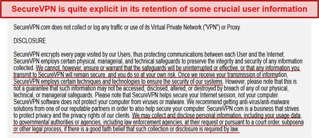 Screenshot of SecureVPN’s Privacy Policy