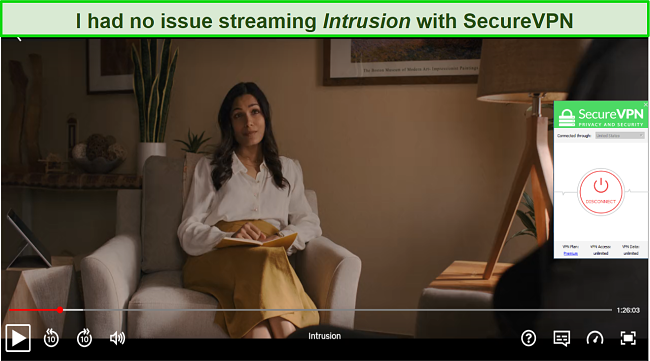 Capture d'écran de SecureVPN débloquant Netflix