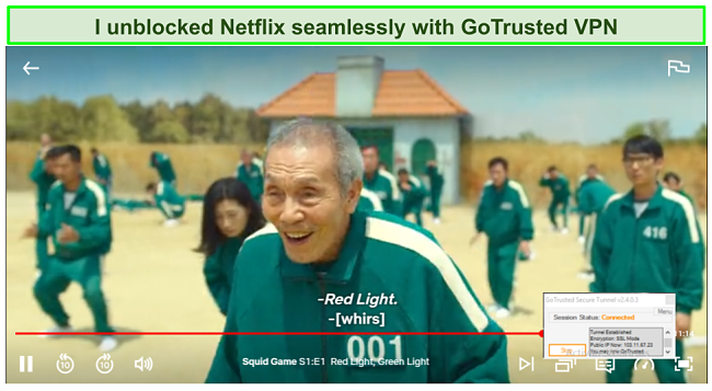 Screenshot of GoTrusted VPN unblocking Netflix