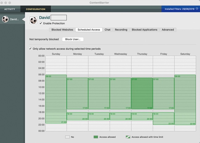 I enjoyed the customization options Intego ContentBarrier X9 provides in the schedule settings