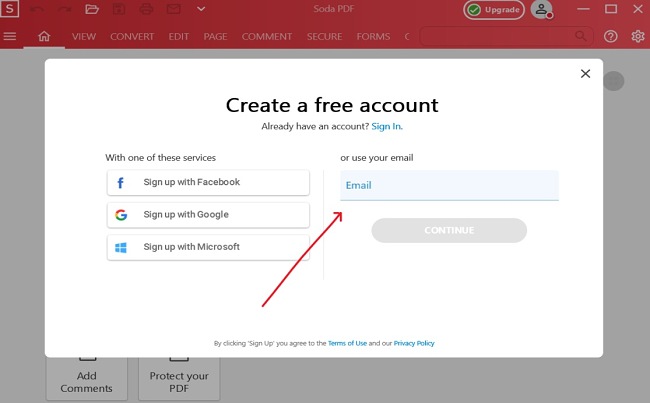 Create Soda PDF account