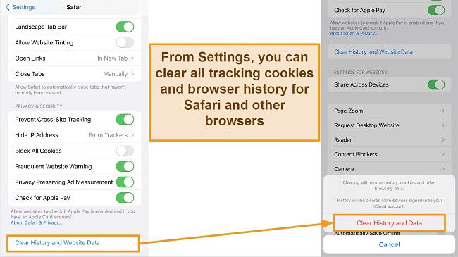 Screenshot of Safari settings for clearing browser history