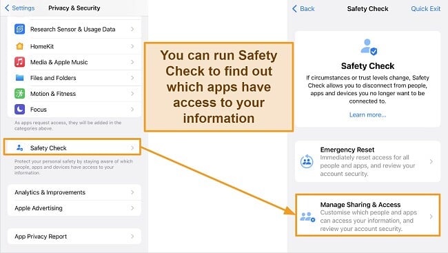 Screenshot of iOS Saftey Check