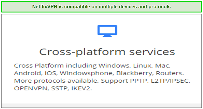Screenshot of some compatible devices for NetflixVPN