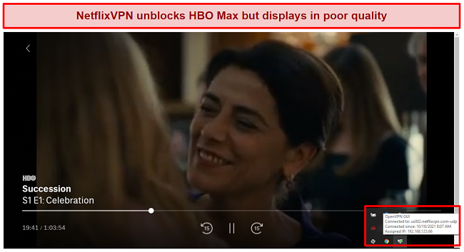 Screenshot of streaming HBO Max with NetflixVPN