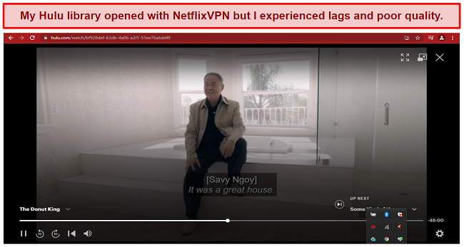 Screenshot of streaming Hulu with NetflixVPN