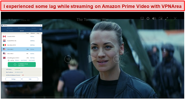 Screenshot of VPNArea unblocking US Amazon Prime Video