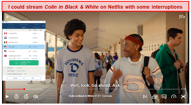 Screenshot of VPNArea unblocking US Netflix