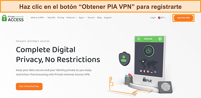 Captura de pantalla del proceso de registro de PIA.