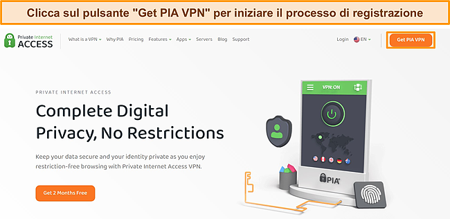 Screenshot del processo di registrazione a PIA.